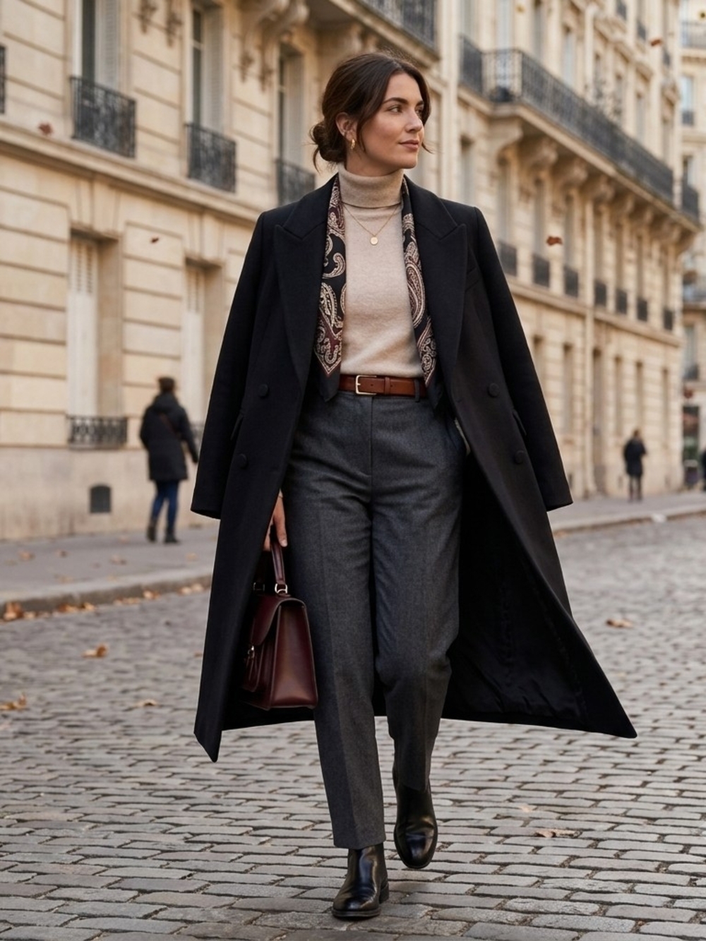 Avec Les Filles Overcoat Black Long Coat Large Wool Blend Double Breasted